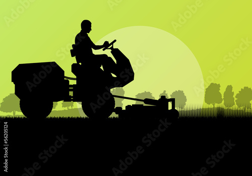 Lawn mower cutting grass vector background landscape