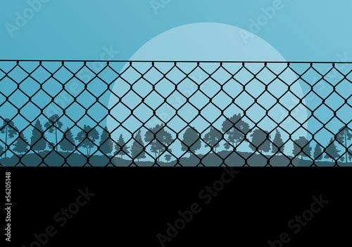 Wired fence and forest vector abstract background concept