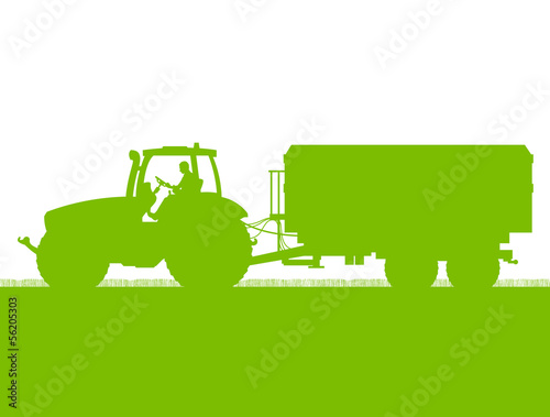 Agriculture tractor with corn trailer in cultivated country grai