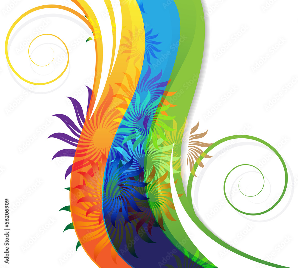 Naklejka premium Transparent flowers on abstract rainbow background