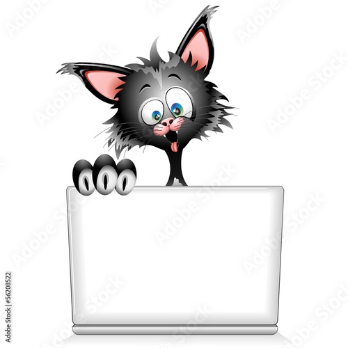 Funny Cat Cartoon with Computer Laptop-Gatto Buffo al PC Stock Vector |  Adobe Stock