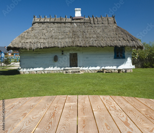 Empty wooden table in the c...