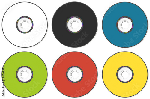 CD or DVD compact disc of different colors on a white background photo