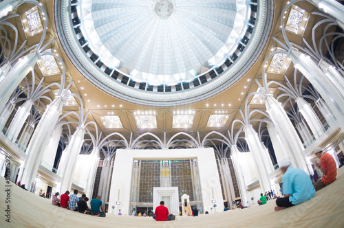 Fisheye lens view of Interior prayer hall Sultan Mizan Mosque photo