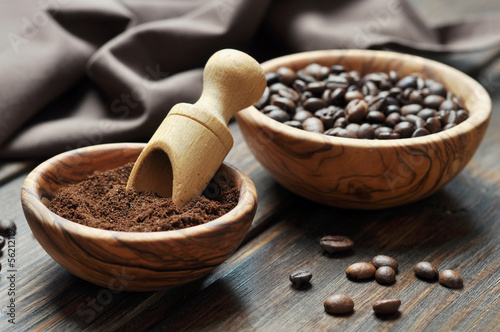 ground coffee and coffee beans