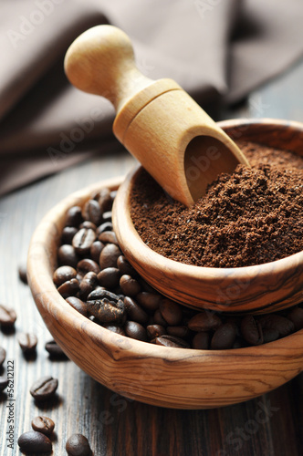 ground coffee and coffee beans