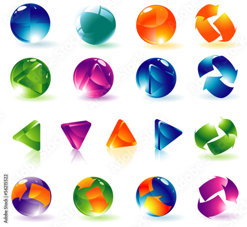 Glossy spheres and arrows. Vector.