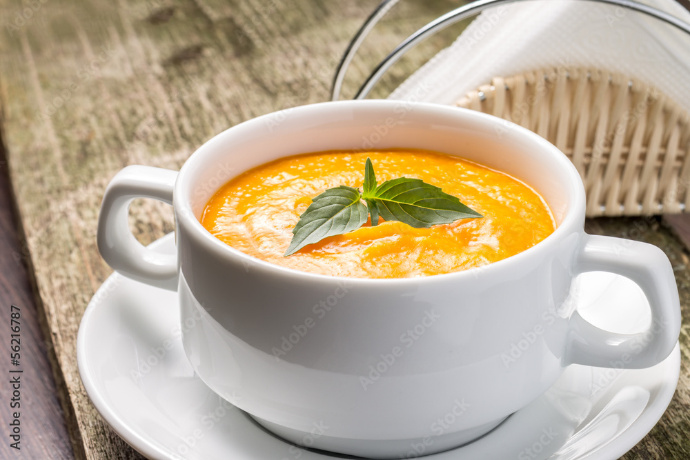 Pumpkin soup with green basil Pumpkin soup with green basil