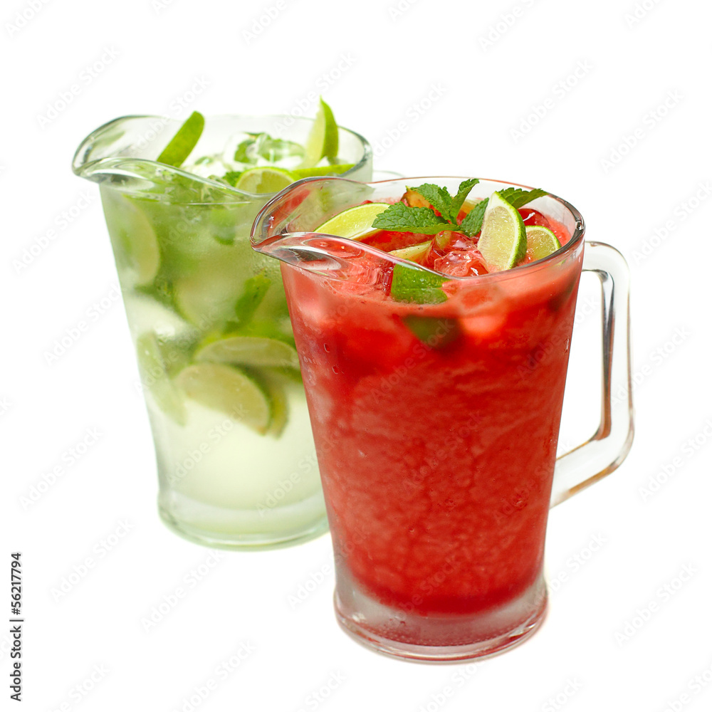 Mojito with lime, mint and strawberries
