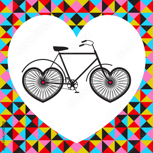 Vector illustration with bicycle in heart, abstract