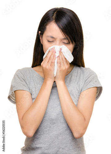 Asian woman sneeze