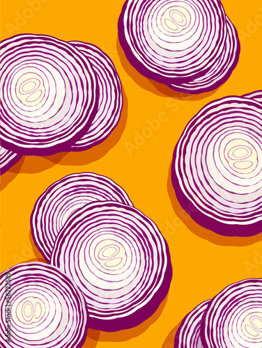 red onions on orange background