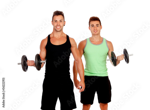 Couple of friends lifting weights