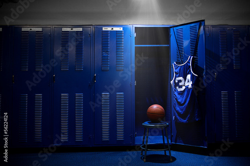 Fotografia, Obraz Basketball Locker Room with spotlight on the ball and locker