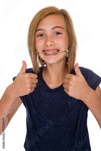 Photography Happy girl with headgear giving two thumbs up