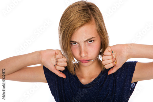 Canvas Print unhappy kid with headgear
