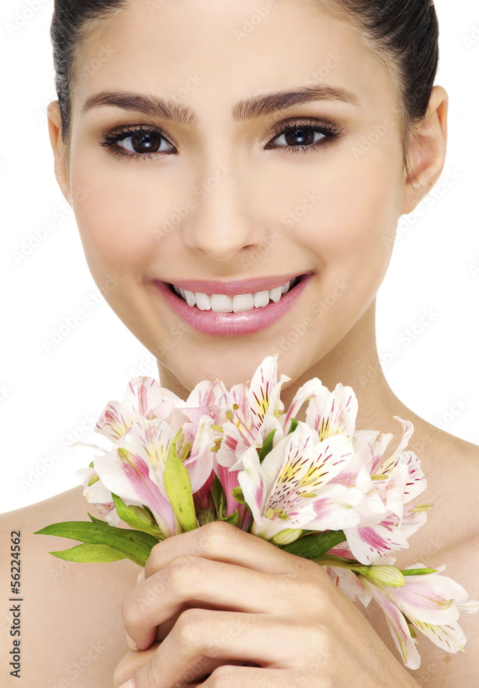 woman with beautiful makeup and branch orchids woman with beautiful makeup and branch orchids
