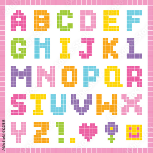 Pixel alphabet in pretty colors