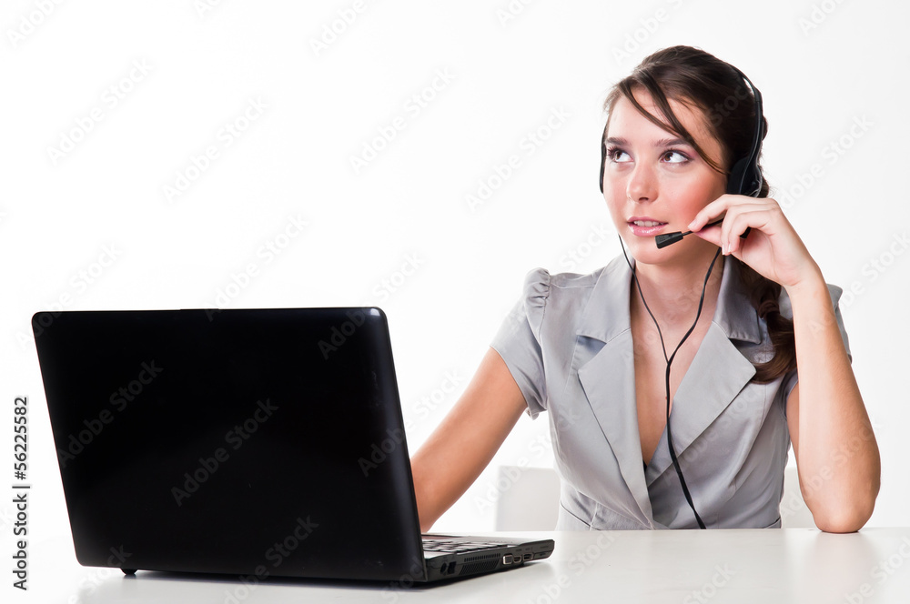 beautiful girl with a laptop and headset beautiful girl with a laptop and headset