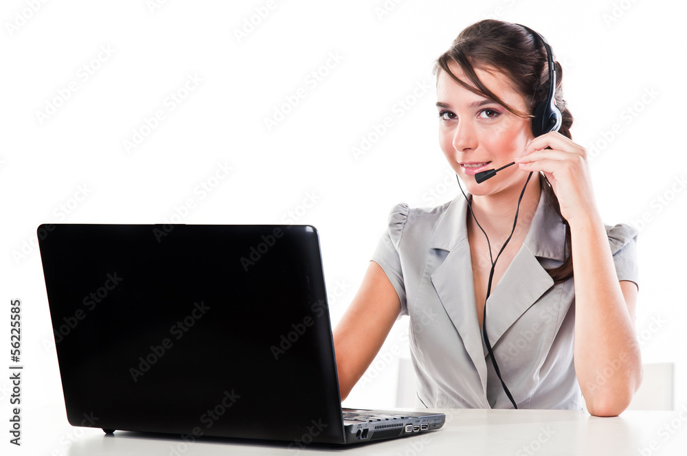 beautiful girl with a laptop and headset beautiful girl with a laptop and headset