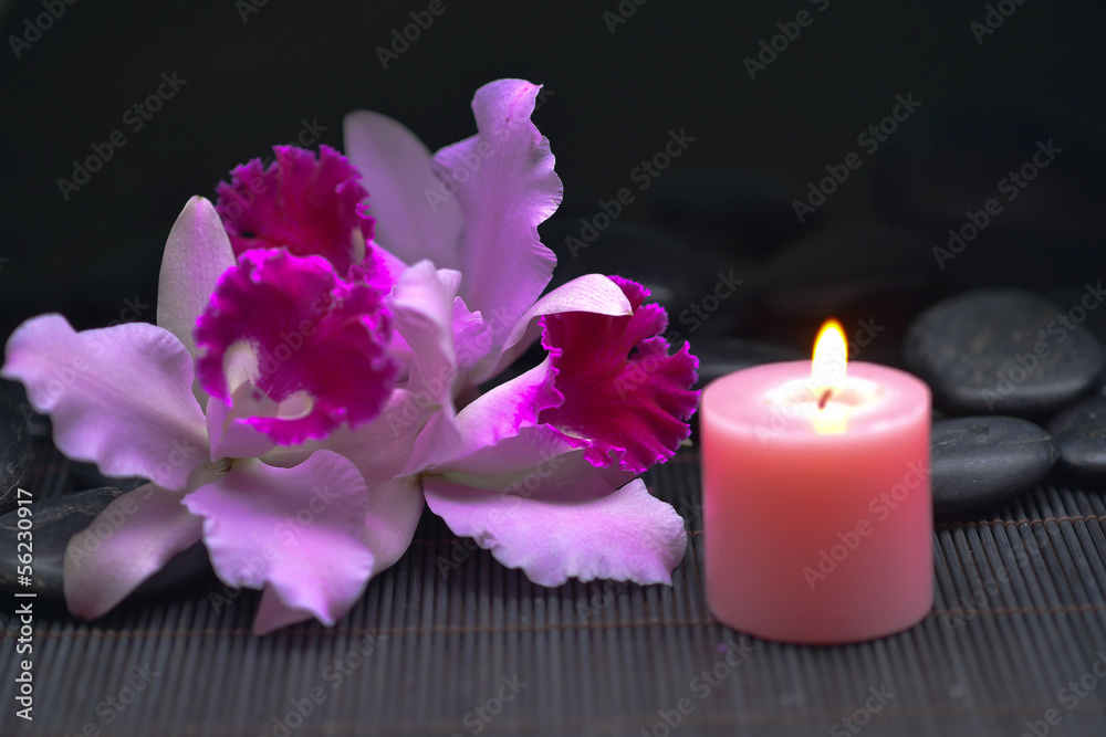 Beautiful orchid with candle ,stones for spa Beautiful orchid with candle ,stones for spa