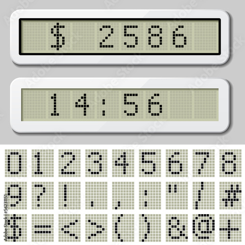 vector LCD display pixel font - number symbol characters