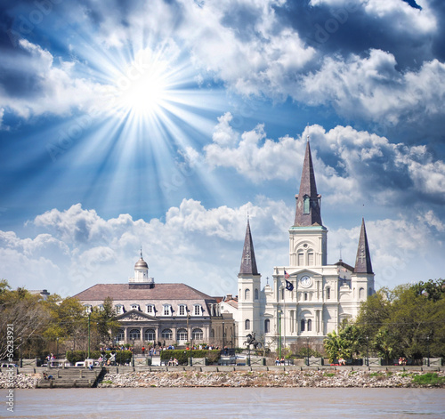 Sunset over New Orleans. Beautiful view of St Louis Cathedral