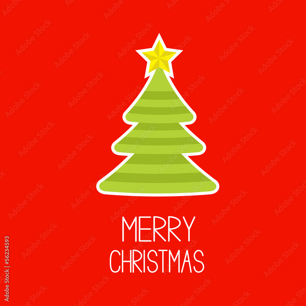 Striped Christmas tree. Merry Christmas card. Striped Christmas tree. Merry Christmas card.