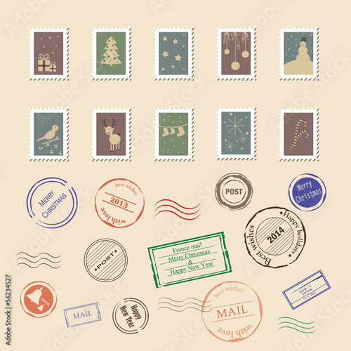 Vector collection of vintage post stamps. Perfect for Christmas 