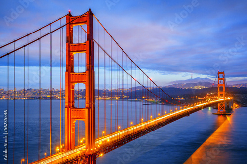 view of famous Golden Gate Bridge by night