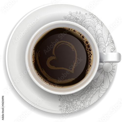A cup of black coffee on a saucer