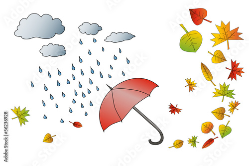 Autumn weather and umbrella hand drawing illustration