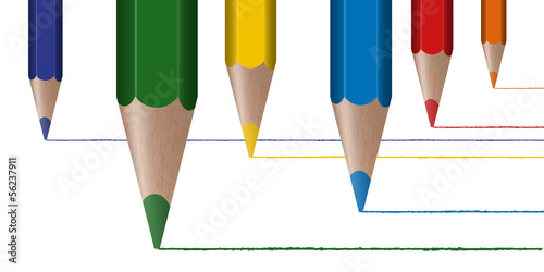 6 farbige Stifte ziehen Linien