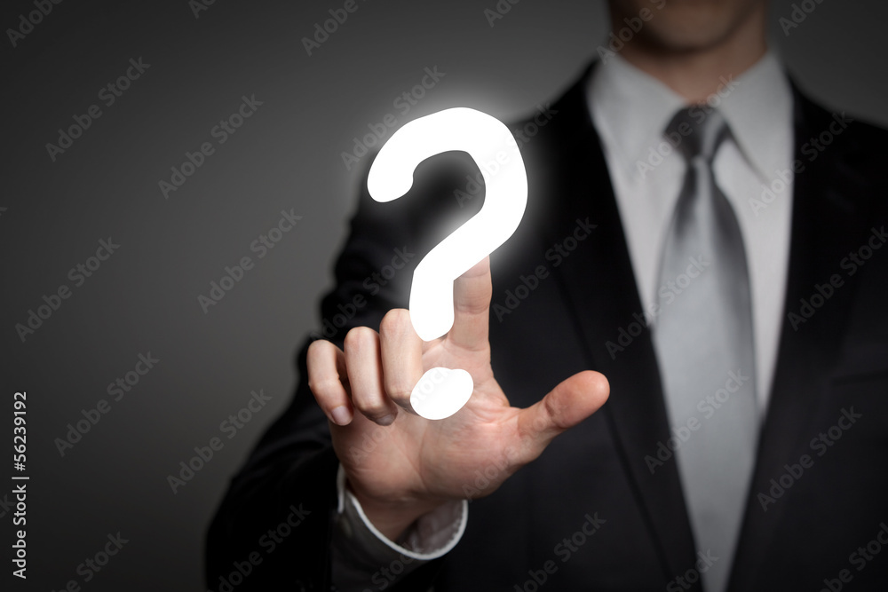 businessman pressing touchscreen questionmark - question businessman pressing touchscreen questionmark - question