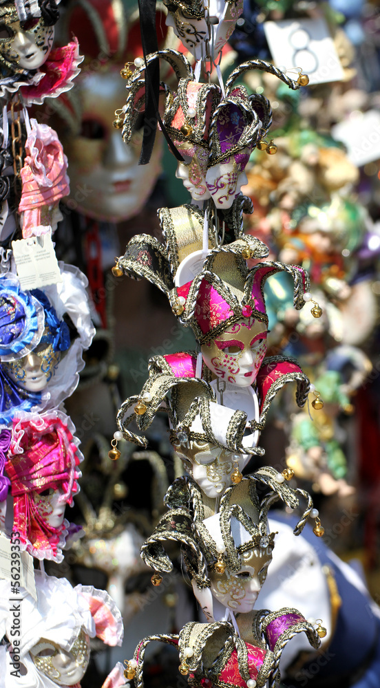 beautiful original Venetian masks handmade in a stand in piazza