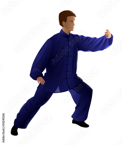 Young man performing Tai Chi, isolated