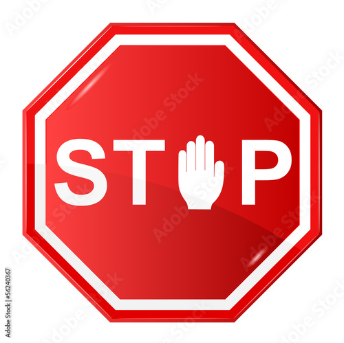 Vector illustration of Stop sign wit stop hand