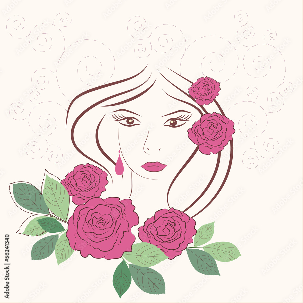 Woman face and pink roses Woman face and pink roses