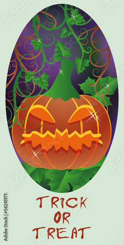 Trick or Treat Halloween card, Pumpkin, vector