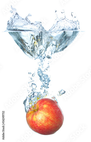 Juicy apple and water splash. Healthy and tasty food