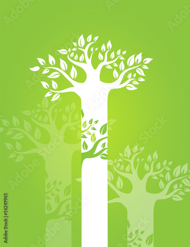 Silhouette of a tree with leaves on green backgroundtrees