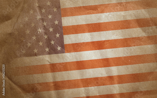 Vintage bent faded paper american flag background