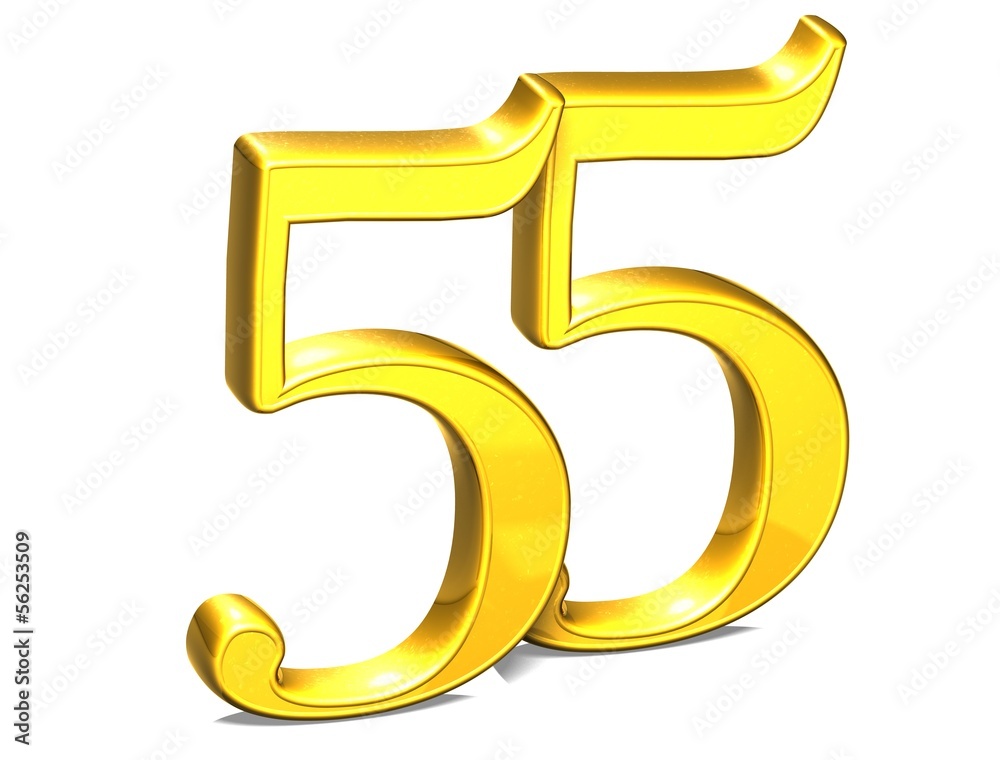 3D Gold Number Fifty-five on white background 3D Gold Number Fifty-five on white background