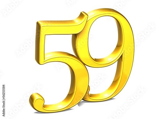 3D Gold Number Fifty-nine on white background photo