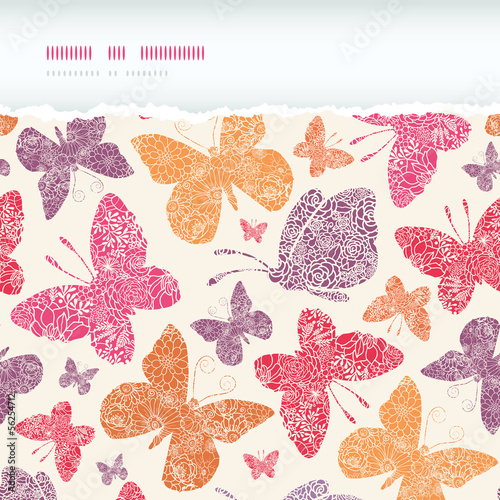 Vector floral butterflies frame horizontal seamless pattern
