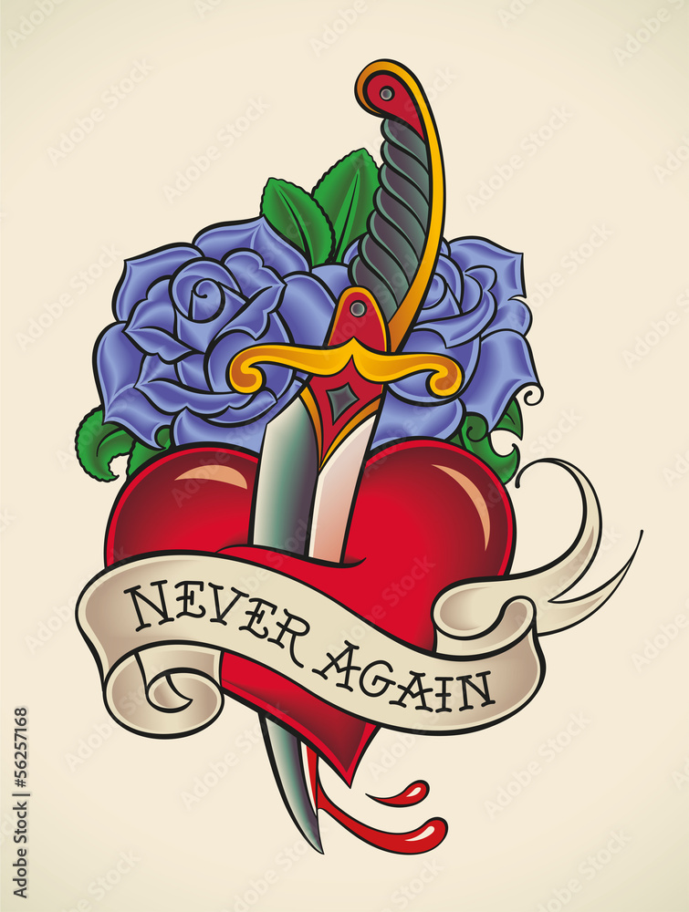 Flower in heart tattoo in vintage style retro Vector Image