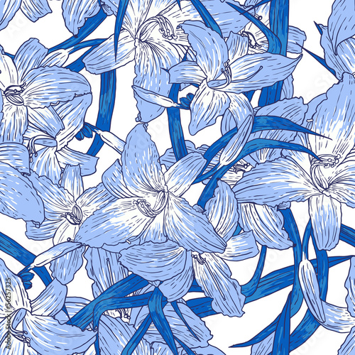 Fototapeta Naklejka Na Ścianę i Meble -  Seamless floral  pattern with lilies