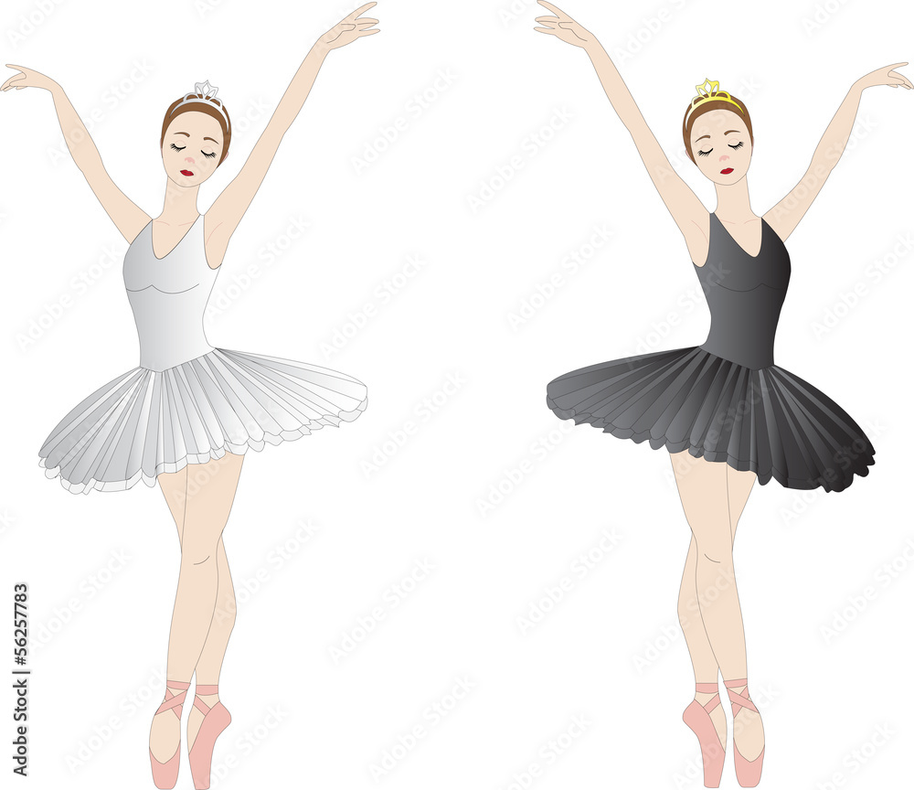 Naklejka premium Black and white ballerinas, isolated on white
