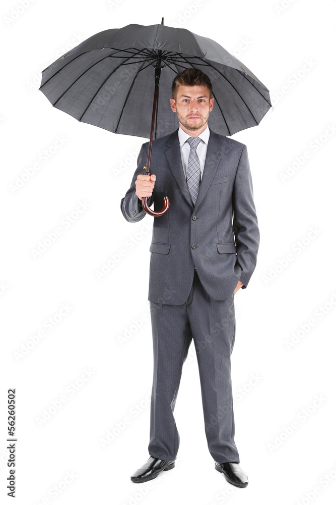 Businessman with umbrella, isolated on white Businessman with umbrella, isolated on white