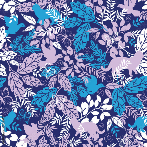 Vector animals in the forest silhouettes seamless pattern
